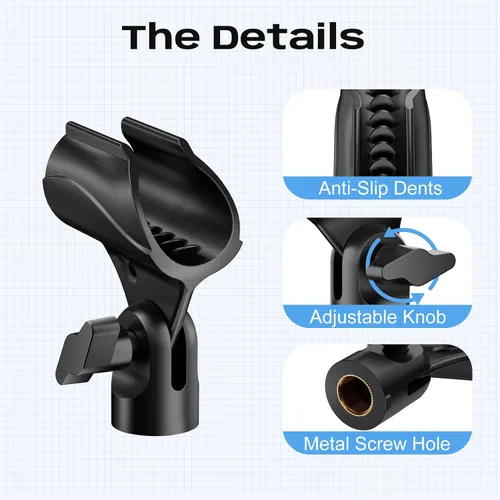 Miniatura 2 de Clip universal para micrófono, soporte de micrófono ajustable con adaptador macho de 5/8 pulgadas a hembra de 3/8 pulgadas (paquete de 2)