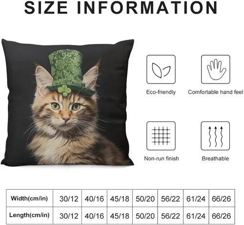 Miniatura 3 de Fundas de almohada de granja con diseño de feliz día de San Patricio con un gato en un sombrero de trébol, fundas de almohada de terciopelo