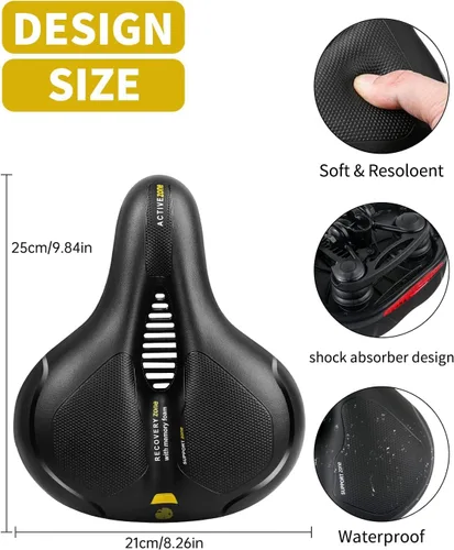 Miniatura 2 de MSDADA Cómodo cojín para asiento de bicicleta, asiento de bicicleta ancho cómodo para hombres y mujeres con doble absorción de impactos, acolchado