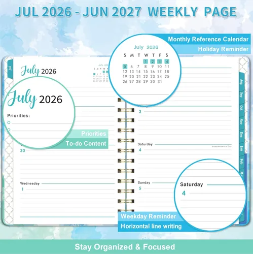 Miniatura 4 de Agenda 2026 – Agenda semanal y mensual 2026 con pestañas, enero 2026 a diciembre 2026, 6.3 x 8.4 pulgadas, tapa dura con bolsillo trasero + papel