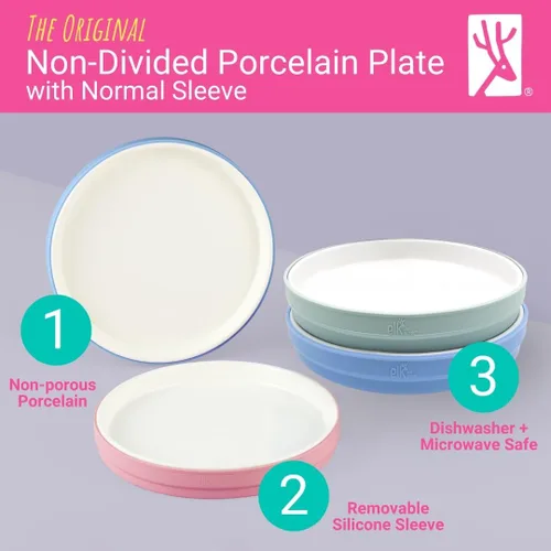 Miniatura 2 de Elk and Friends Platos blancos de porcelana para niños de 7.8 pulgadas con fundas de silicona, adecuados para bebés/niños pequeños, aptos