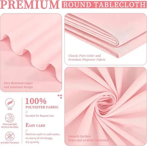Miniatura 209 de Showgeous Paquete de 4 manteles redondos color rosa intenso de 120 pulgadas de poliéster para mesas redondas, manteles de tela decorativa lavable