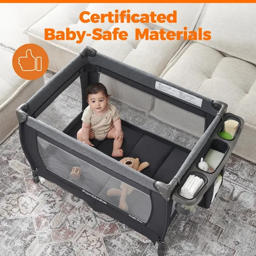 Miniatura 5 de Pamo Babe Playard Magic Fold - Corralito plegable para bebé, corralito portátil, centro para bebé con moisés para recién nacidos, moisés para Gris