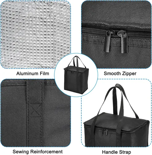 Miniatura 5 de PATIKIL Bolsa de comestibles reutilizable aislada, bolsa térmica aislada para entrega de alimentos con cremallera plegable para transporte frío