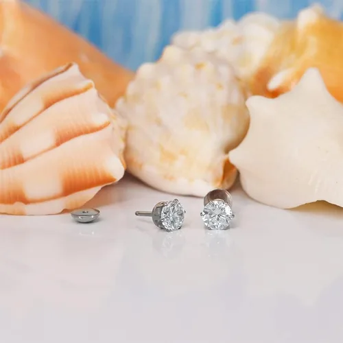 Miniatura 4 de Aretes colgantes de circonio cúbico ComfyEarrings de 14 pulgada con la respaldos planos de rosca muy cómodos