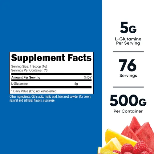 Miniatura 2 de Nutricost - L-Glutamina en polvo, 17.6 onzas (sabor ponche de frutas) - (76 porciones por envase)