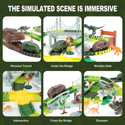 Miniatura 3 de Pista de carreras de dinosaurios para niños - Regalos de cumpleaños para niños de 3, 4, 5, 6, 7 años, set de pista de autos flexible de más de 280