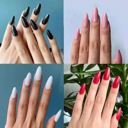 Miniatura 5 de AddFavor 576 uñas postizas a presión de almendra, uñas postizas medianas de cobertura completa, uñas cortas de aguja a presión, uñas postizas