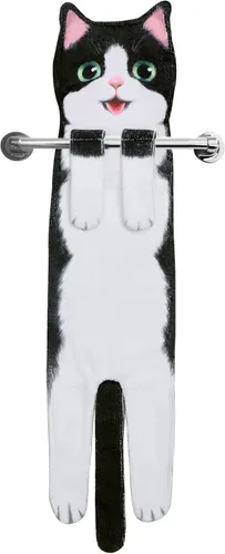 Miniatura 20 de Divertidas toallas de mano – Lindas toallas colgantes y toallas de cara para decoración de gatos, súper absorbentes, suaves, inauguración