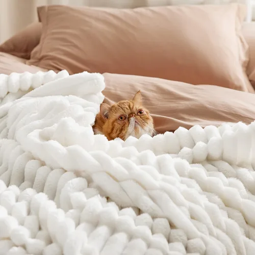 Miniatura 3 de Bedsure Manta de forro polar (blanco y beige)