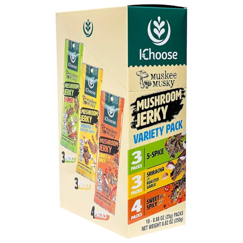 Miniatura 9 de IChoose Muskee - Carne seca de hongos almizclada sabor a 5 especias, cecina vegana de hongos shiitake a base de plantas, sin colesterol, rica