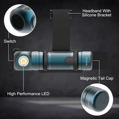 Miniatura 6 de Linterna frontal recargable – 1500 lúmenes en ángulo recto diadema LED, linterna impermeable para adultos al aire libre, camping, senderismo, pesca