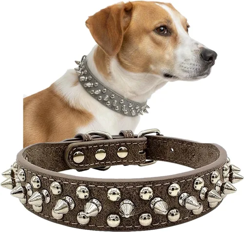 Miniatura 10 de Collar para perro con tachuelas, de piel sintética, con cúpula plateada, antimordeduras, ajustable, resistente, estilo punk, para perros pequeños