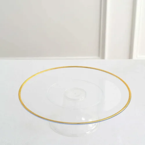 Miniatura 8 de Efavormart - Paquete de 2 elevadores de plástico transparente de 12 pulgadas con borde dorado para cupcakes y postres, soporte desechable para tartas