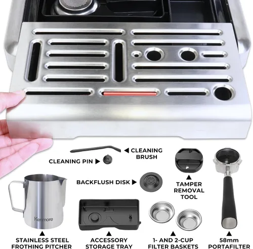 Miniatura 6 de Máquina de Espresso Kenmore - Cafetera Automática con Prensador Automático, Limpieza Automática, Vaporizador de Leche y Espumador, Molinillo