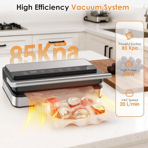 Miniatura 3 de VUSIGN Máquina selladora al vacío con fuerte succión de -85KPA, bajo ruido, cortador incorporado, caja de almacenamiento de bolsas, diseño de mano