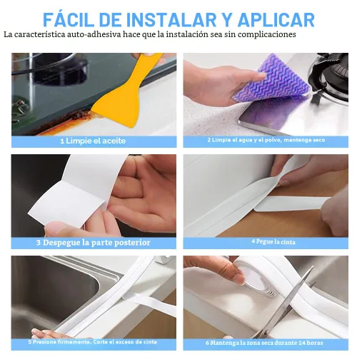 Miniatura 5 de 2 rollos de cinta autoadhesiva para calafatear, impermeable, para baño, tira selladora de calafateo blanca, papel tapiz para despegar y pegar