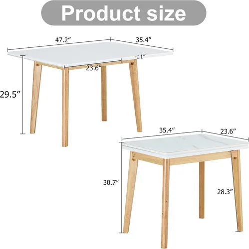 Miniatura 2 de Mesa de piedra sinterizada blanca con patas de madera de goma, escritorio plegable para computadora, escritorio de oficina plegable, adecuado