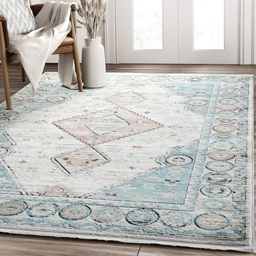 Abani Alfombra envejecida de 5 pies 3 pulgadas x 7 pies 6 pulgadas (5 x 8), estilo antiguo, no desprende pelusa, alfombra de área de diamante natural