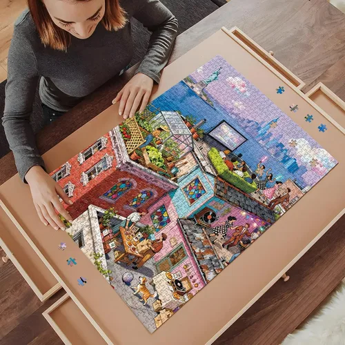 Miniatura 5 de Rompecabezas para adultos de 1000 piezas, rompecabezas de reunión en la azotea, rompecabezas de 1000 piezas para adultos NYC Rooftop Illustration