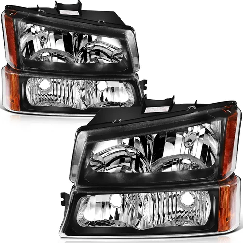 Miniatura 11 de Conjunto de faros delanteros para Chevy Avalanche 1500 2003-2006 para Avalanche 2500 03-06 para 1500 Classic 2007 carcasa negra reflector ámbar