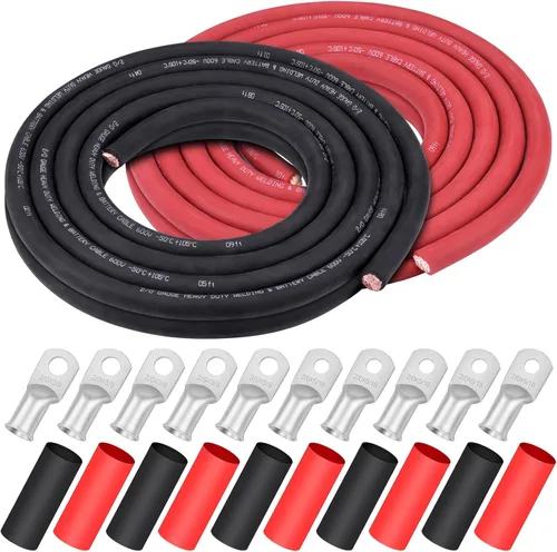 Miniatura 22 de Cable de Soldadura Calibre 1/0, iGreely 1/0 AWG Cables de Soldadura de Batería de Cobre Puro para Generador Solar Automático, 5 piezas de 5/16" y 5