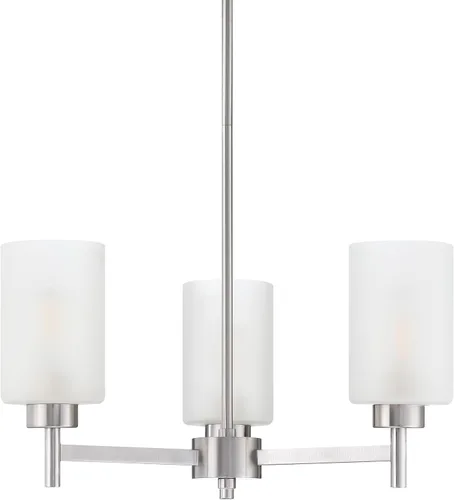 Miniatura 16 de 3 luces de vidrio industrial moderno con acabado de níquel cepillado. Accesorio de iluminación y decoración de jaula de alambre de metal para sala