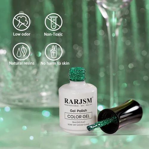 Miniatura 5 de RARJSM Esmalte de uñas de gel con purpurina verde, esmalte de gel reflectante con destellos de purpurina y diamantes, esmalte de uñas de gel
