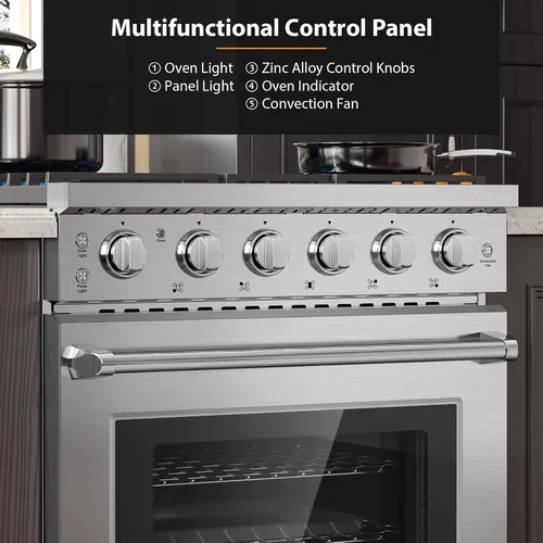Miniatura 2 de Empava Estufa de Gas de 30 Pulgadas con Convección Verdadera, Horno de 4.55 Pies Cúbicos, Quemador de Potencia de 18,000 BTU para Sellar, Superficie
