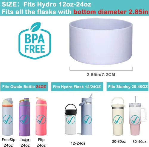 Miniatura 2 de HEYSKAY Bota protectora de silicona para botella de agua Hydro Flask, botella de agua de boca ancha, protector inferior de silicona antideslizante