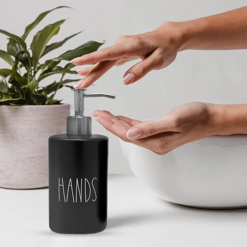 Miniatura 3 de Modern Farmhouse - Juego de dispensador de jabón para manos y platos de cerámica para cocina, bombas de acero inoxidable, botellas negras de 14