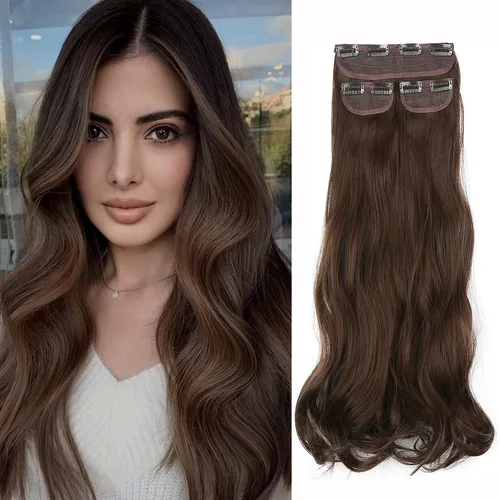 Miniatura 8 de Extensiones de cabello con pinzas, balayage, color marrón oscuro medio a rubio ceniza pálido, juego de 3 piezas, 16 pulgadas, 5.23 onzas, invisible