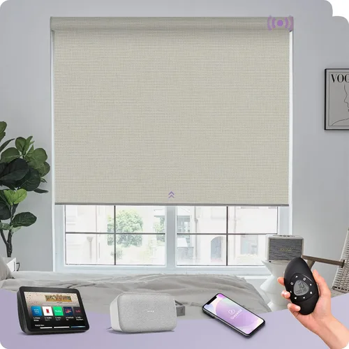 Miniatura 28 de Graywind Persiana enrollable motorizada funciona con Alexa Google, persianas inteligentes 100% opacas recargables con control remoto de motor
