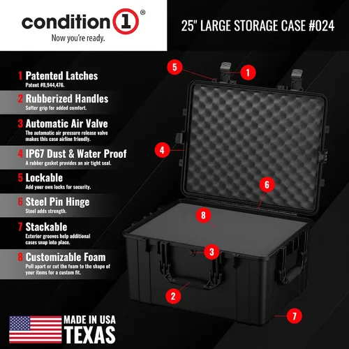 Miniatura 3 de Condition 1 Estuche rígido protector impermeable resistente grande de 25 pulgadas, Modelo 024, Caja de almacenamiento portátil con espuma