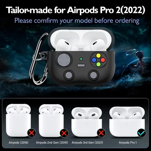 Miniatura 2 de volport Funda para Airpods Pro de 2ª generación: Funda de silicona para Apple Air Pods Pro 2/1ª generación con llavero, diseño de juego genial