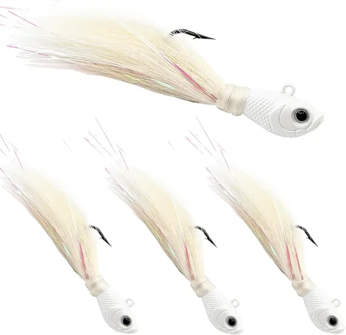 Bucktail Jigs Saltwater 3Pcs/5Pcs Fish Hair Jig Lure Hooks,Fishing Hair Swimbait Jig Head Deer Hair Jig Surf Fishing for Walleye Striper Blanco