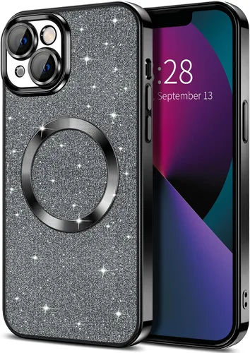 Miniatura 17 de Hython Funda para iPhone 13 Pro Max con purpurina, fundas magnéticas transparentes para teléfono con protector de lente de cámara
