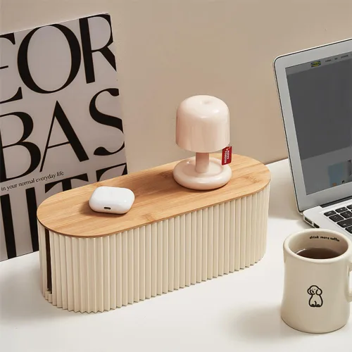 Miniatura 2 de Caja de organización de cables con cubierta de bambú sólido, 12.6 x 5.4 x 4.4 pulgadas, ocultador de salida de suelo, organizador de cables