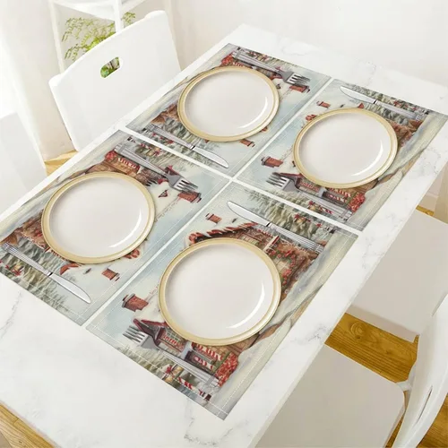 Miniatura 4 de Christmas House, Gingerbread Table Placemats Set of 4 Merry Christmas Gingerbread Cafe Heat-Resistant Tablemats Kitchen Table Mats Cotton Linen