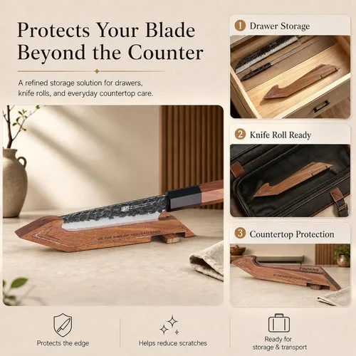 Miniatura 4 de FINDKING Protector de borde magnético con soporte, cubierta de hoja de madera de nogal y mini bloque de cuchillos para almacenamiento de encimera