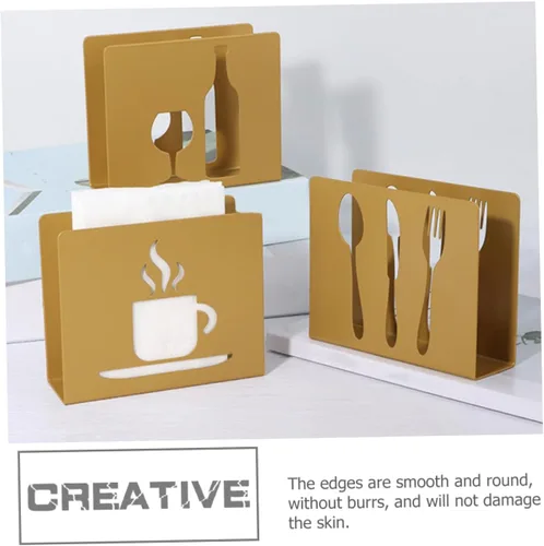 Miniatura 6 de Metal Upright Napkin Holder Stand, Square Hollow Cutout Design with Fork and Knife Ornament, Modern Style Tissue Storage for Restaurant and Home