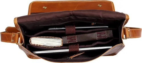 Miniatura 7 de VC VINTAGE COUTURE 18 pulgadas cuero completo solapa mensajero hecho a mano bolsa portátil bolsa bolsa bolsa de mensajero acolchado marrón, Marrón