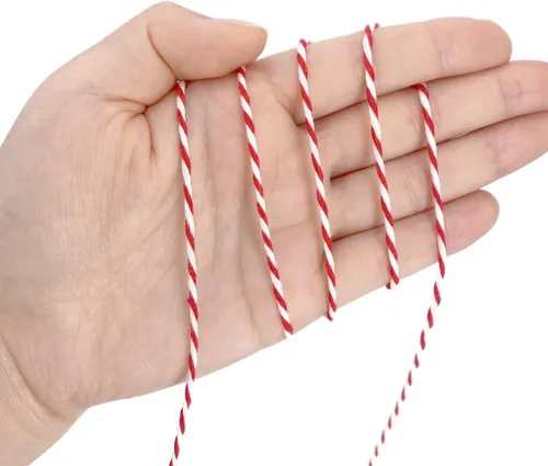 Miniatura 5 de Cuerda de yute para manualidades, cuerda de yute de 0.039 in, 328 pies y 328 pies de algodón rojo y blanco, cuerda de Navidad para manualidades