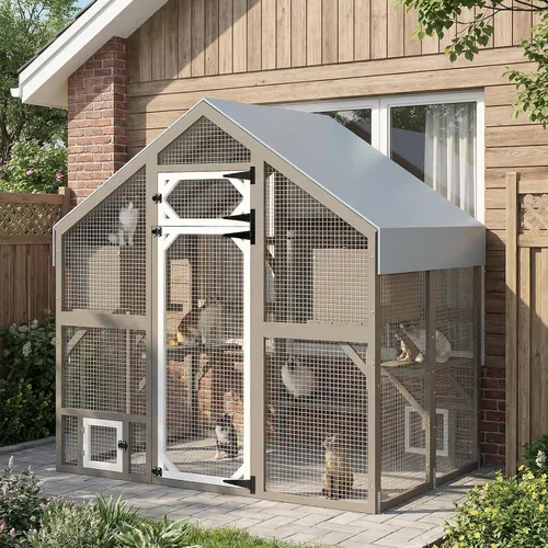 Miniatura 9 de Catio Recinto Extra Grande para Gatos al Aire Libre Impermeable, Casa para Mascotas al Aire Libre con Acceso Peatonal para Múltiples Gatos, Jaula