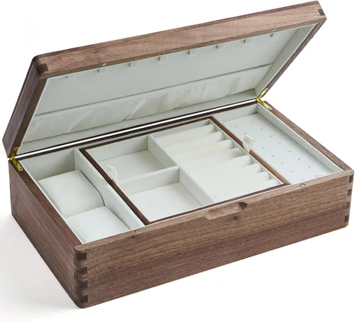 Beexchange Joyero de madera de nogal negro, hecho a mano, caja de joyería clásica. Joyeros y organizadores para mujeres, hombres y niñas (una sola