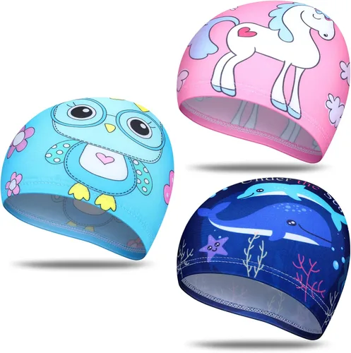 Miniatura 13 de Geyoga 3 piezas de gorras de natación para niños y niñas, gorras de natación para niños de 2 a 12 años, gorro de natación para piscina, gorro de Azul