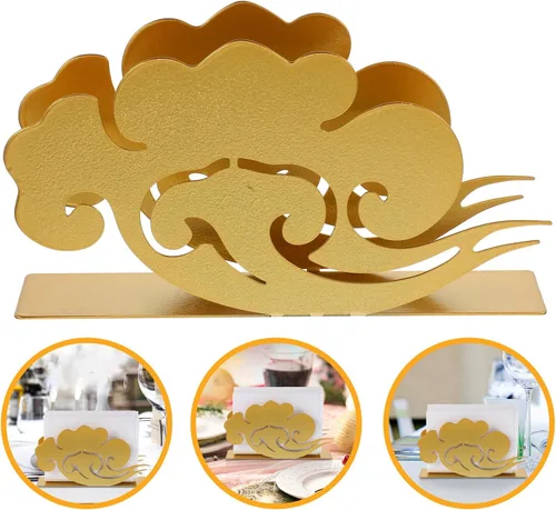 Miniatura 8 de SOLUSTRE Gold Metal Napkin Holder for Dining Table, Standing Paper Tissue Dispenser with Rustic Farmhouse Design, Kitchen Napkin Storage Organizer
