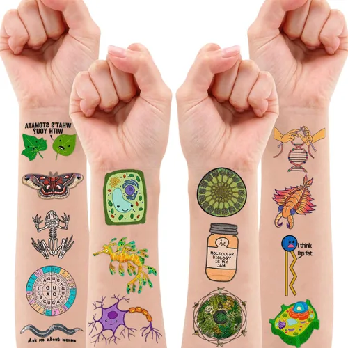 Miniatura 2 de 96 tatuajes temporales divertidos de ciencias biológicas, calcomanías de laboratorio celular y microbiología para estudiantes, profesores, recuerdos