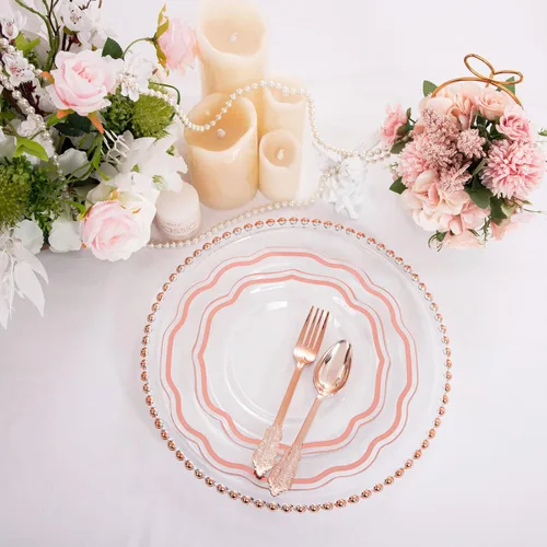 Miniatura 2 de NOCCUR 150 platos de plástico de oro rosa y cubiertos de oro rosa, incluye 30 platos de cena, 30 platos de ensalada, 90 utensilios desechables