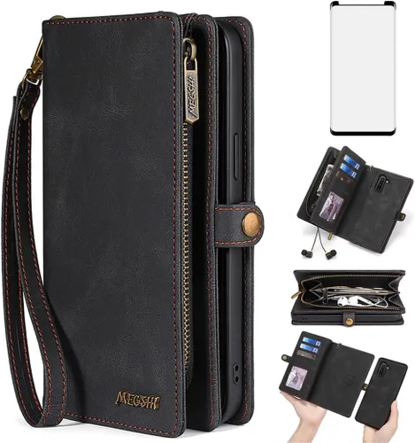 Asuwish Funda de teléfono para Samsung Galaxy Note 10 5G con cremallera, funda desmontable con protector de pantalla de vidrio templado y tarjetero